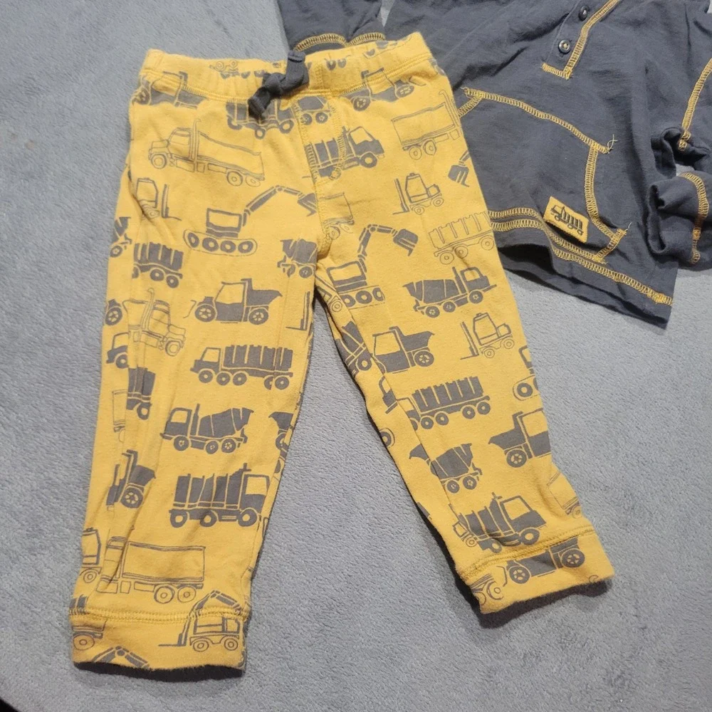 Gymboree Outfit Set Baby Boys 18-24M Yellow Grey Construction Truck Hoodie Pants